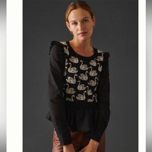 Anthropologie Maeve Ruffle Sweater Vest Twofer L